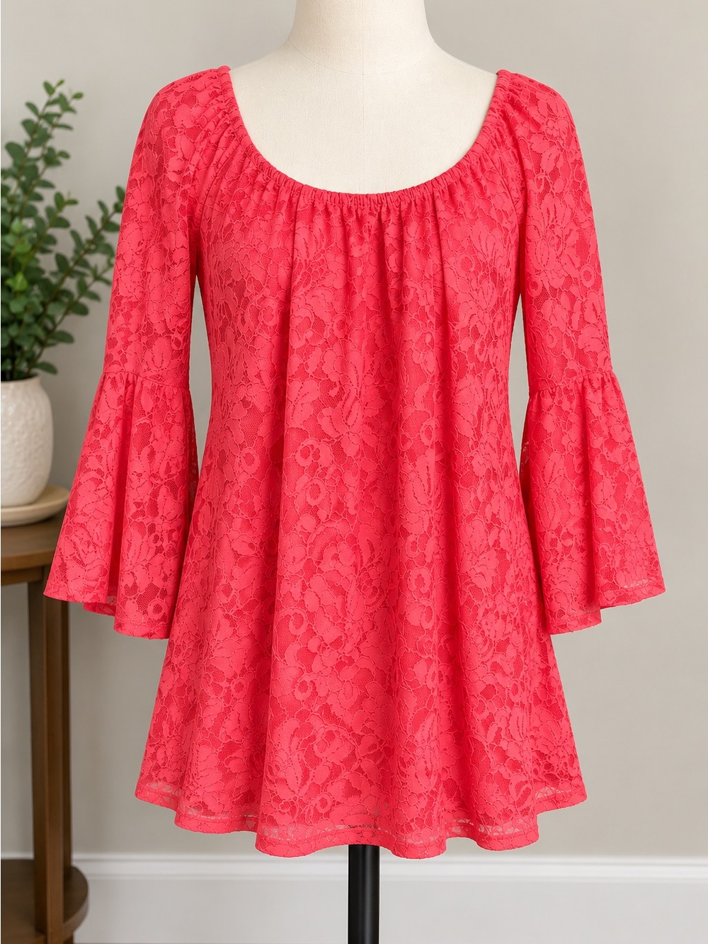 Chico's Coral Lace Bell Sleeve Tunic